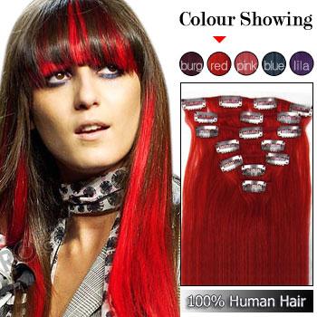 Clips-in Remy Human Hair Extensions red